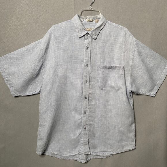 Indigo Palms Shirt Mens Extra Large Blue White Check Irish Linen Short Sleeve - Picture 1 of 9